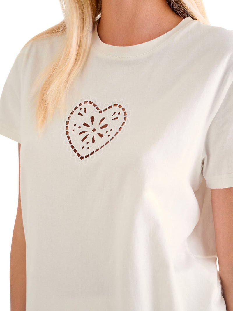 T-shirt manches courtes coeur summertime Ecru - Kiabi