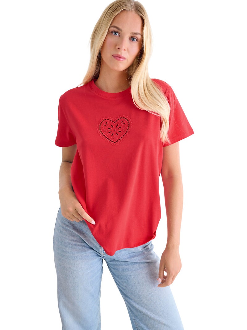 T-shirt manches courtes coeur summertime Rouge - Kiabi