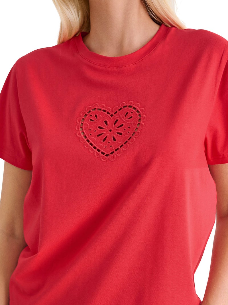 T-shirt manches courtes coeur summertime Rouge - Kiabi