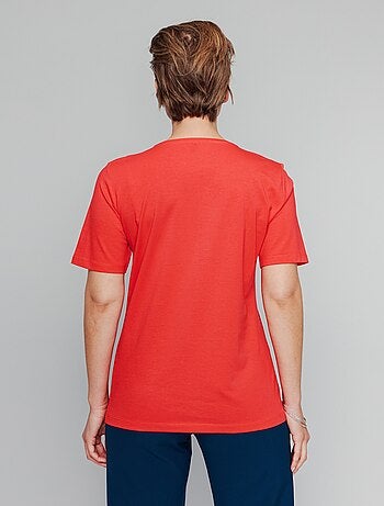 T-shirt manches courtes col brodé clouté