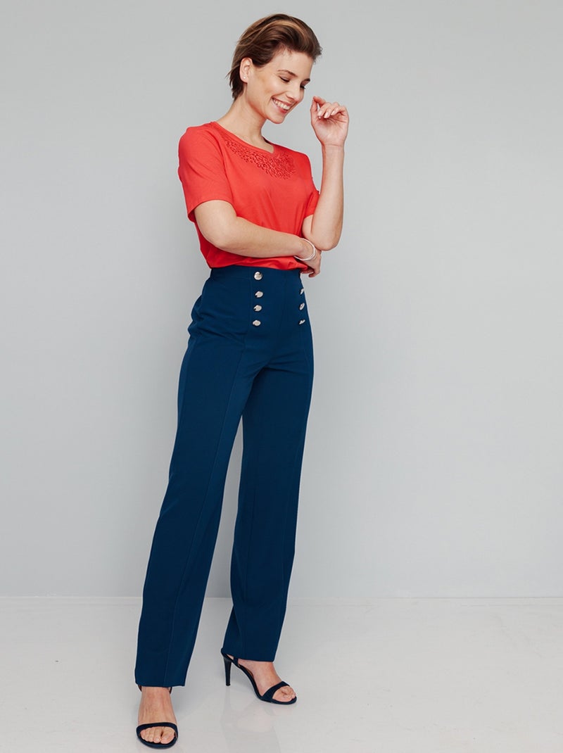 T-shirt manches courtes col brodé clouté Rouge - Kiabi