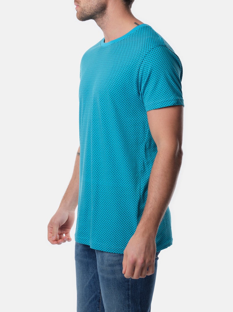 T-shirt manches courtes col rond à motif Bleu turquoise - Kiabi