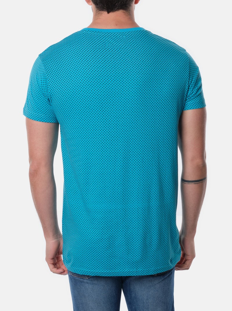 T-shirt manches courtes col rond à motif Bleu turquoise - Kiabi