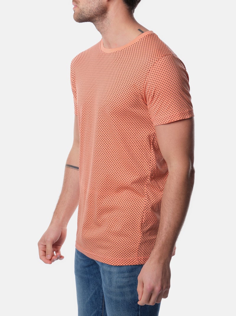 T-shirt manches courtes col rond à motif Orange corail - Kiabi