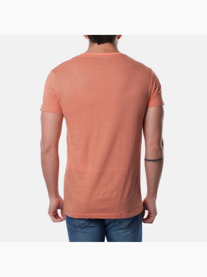 T-shirt manches courtes col rond à motif Orange corail - Kiabi