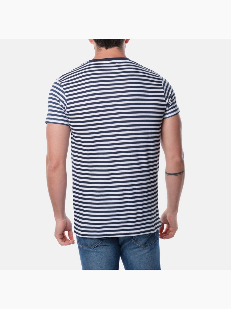 T-shirt manches courtes col rond à rayure Bleu marine - Kiabi