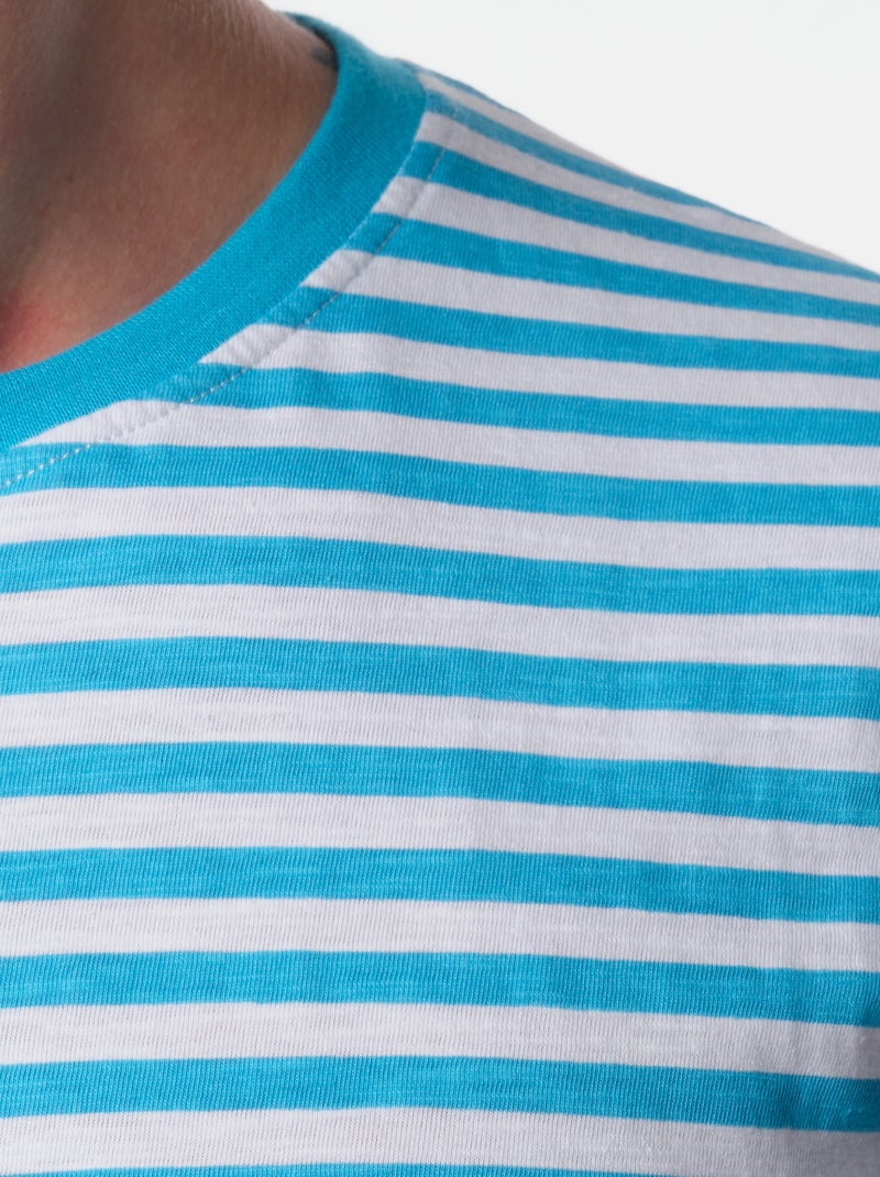 T-shirt manches courtes col rond à rayure Bleu turquoise - Kiabi