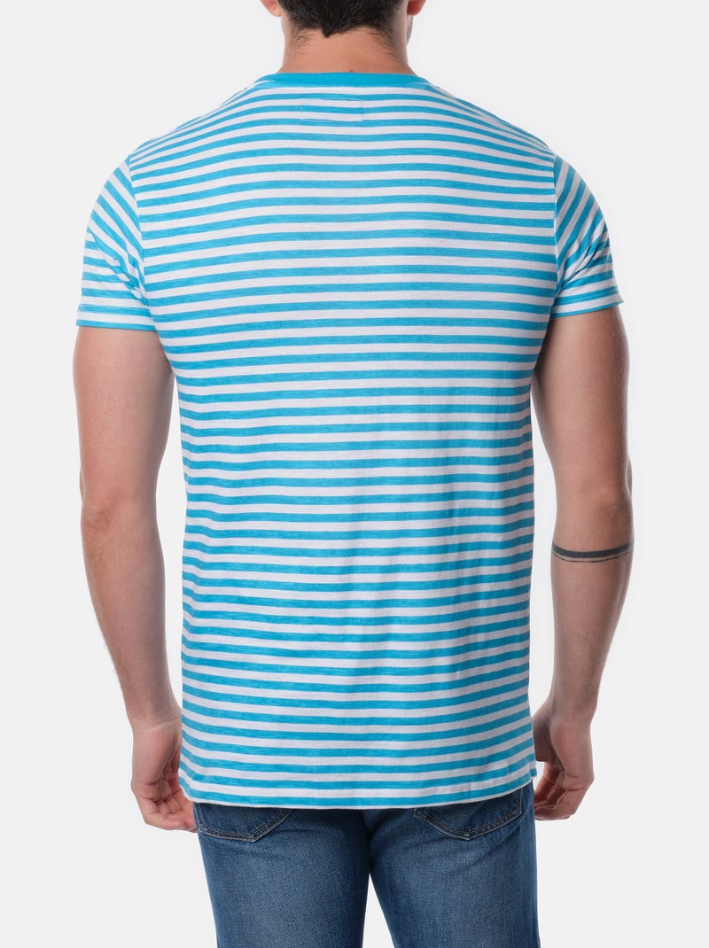T-shirt manches courtes col rond à rayure Bleu turquoise - Kiabi