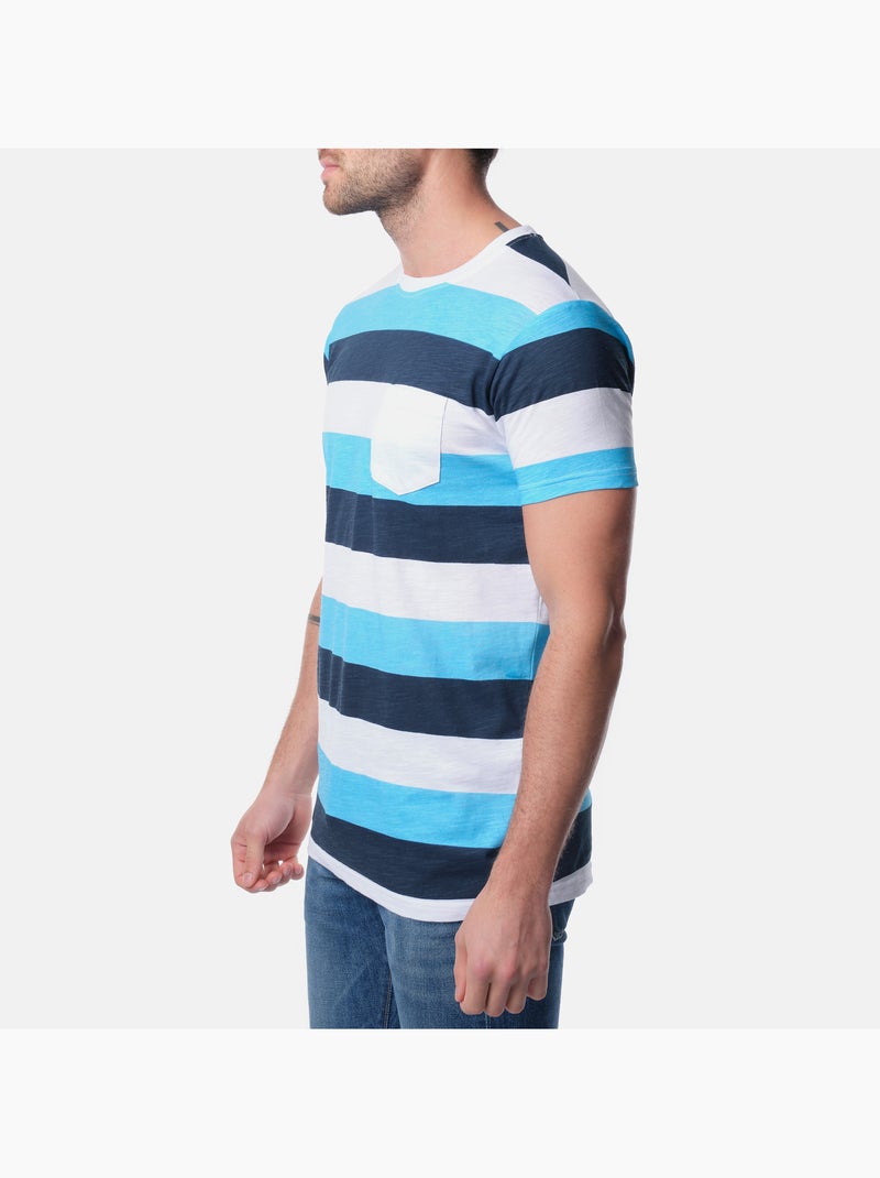 T-shirt manches courtes col rond à rayures Bleu Bleu marine - Kiabi