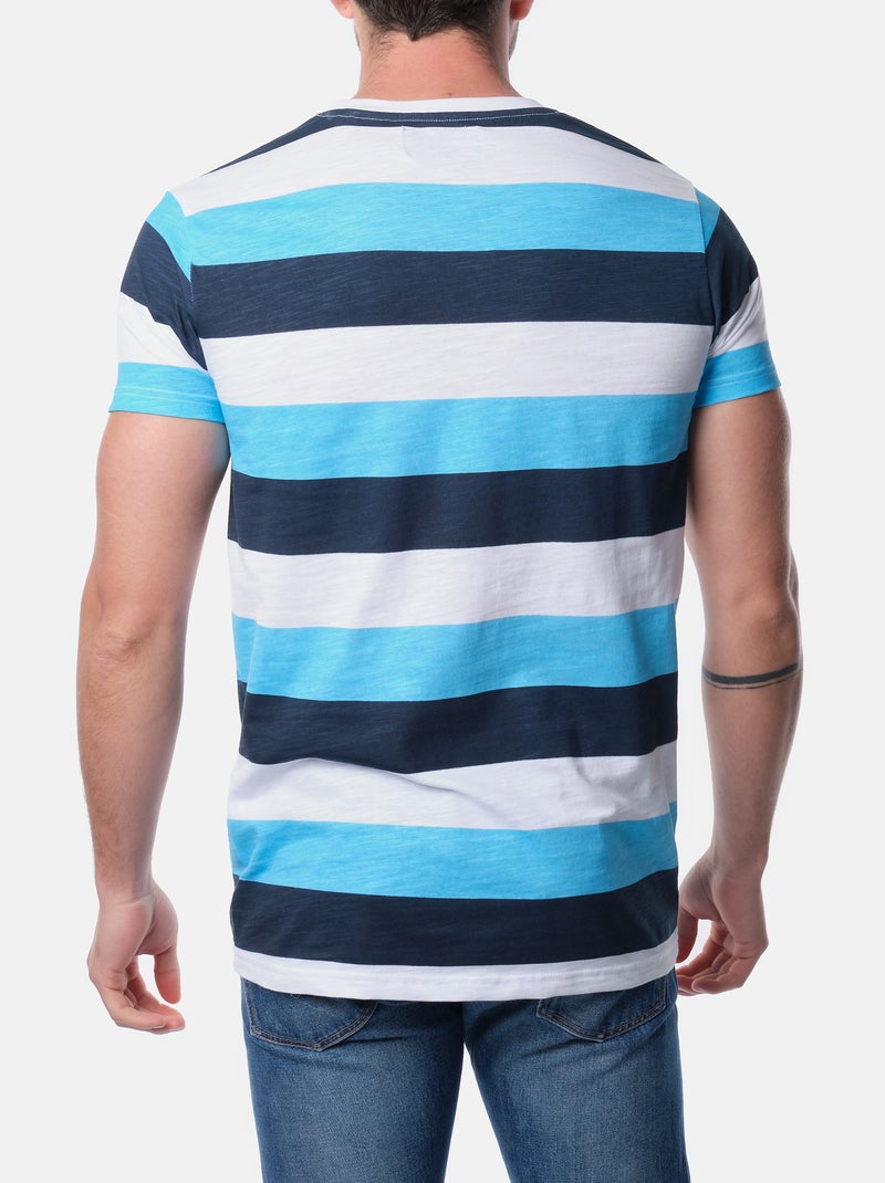 T-shirt manches courtes col rond à rayures Bleu Bleu marine - Kiabi