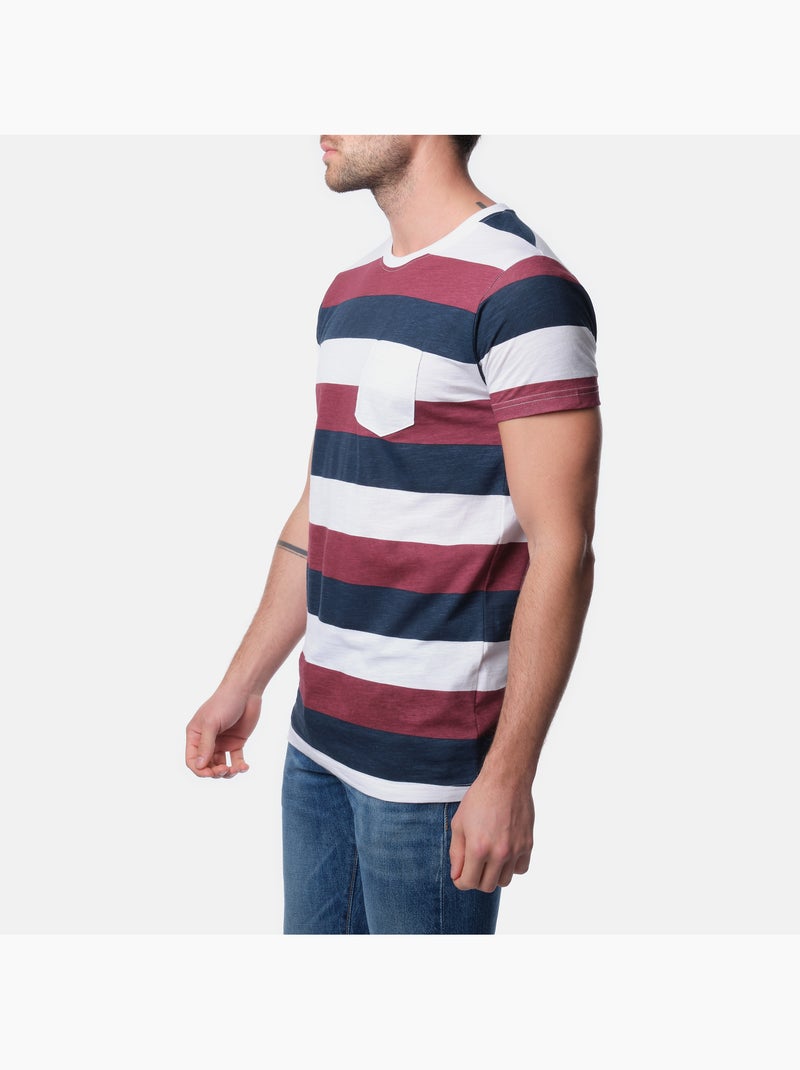 T-shirt manches courtes col rond à rayures Bleu Bordeaux - Kiabi