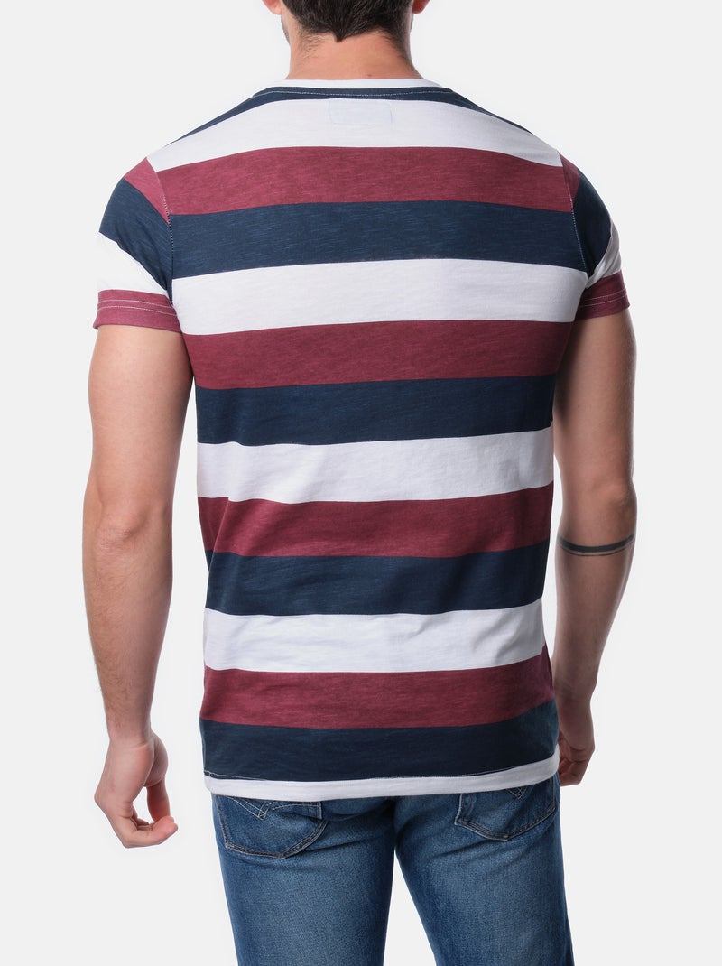 T-shirt manches courtes col rond à rayures Bleu Bordeaux - Kiabi