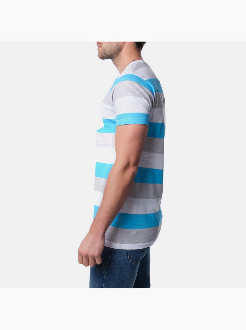 T-shirt manches courtes col rond à rayures Bleu Gris - Kiabi