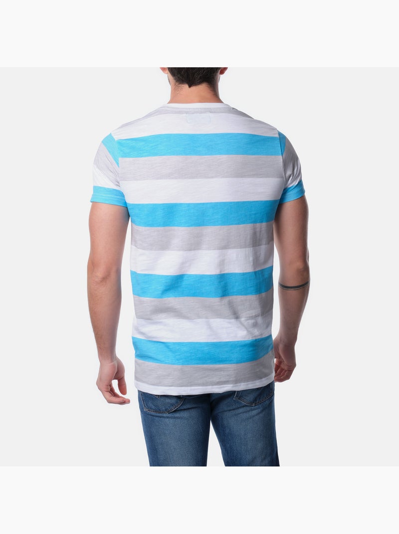 T-shirt manches courtes col rond à rayures Bleu Gris - Kiabi