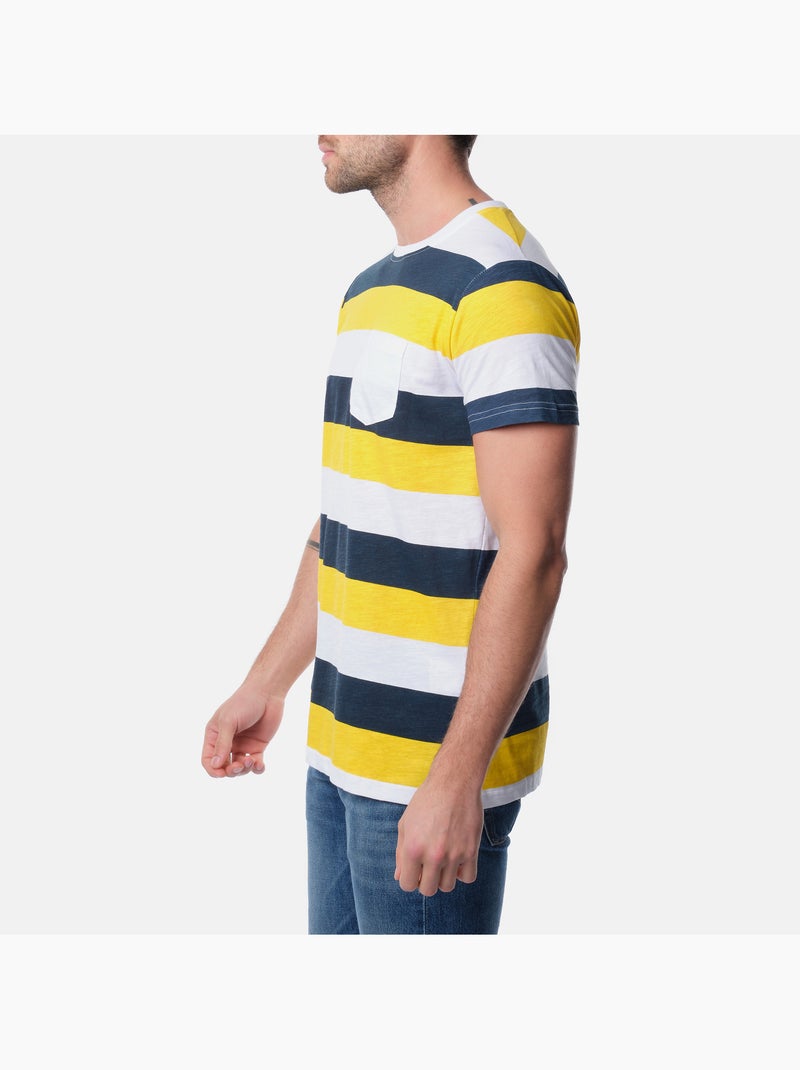 T-shirt manches courtes col rond à rayures Bleu Jaune - Kiabi