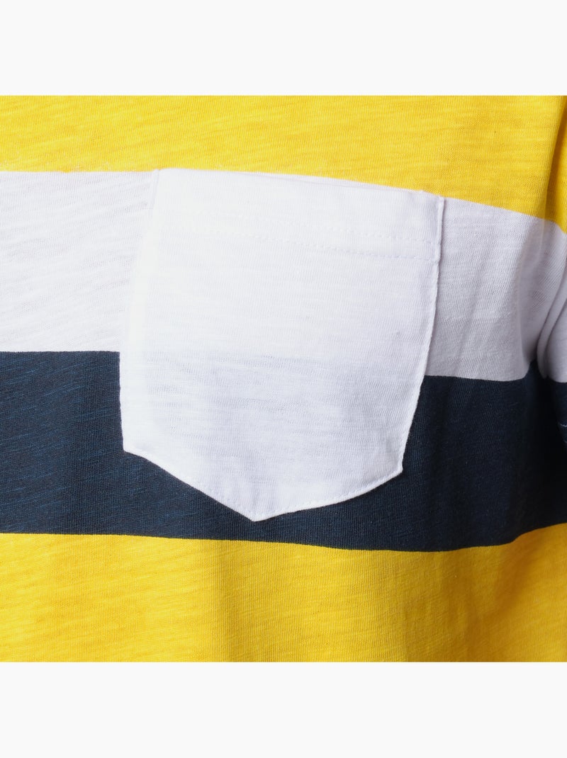 T-shirt manches courtes col rond à rayures Bleu Jaune - Kiabi