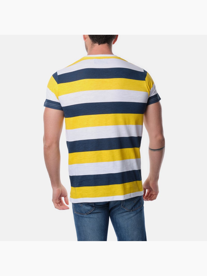 T-shirt manches courtes col rond à rayures Bleu Jaune - Kiabi