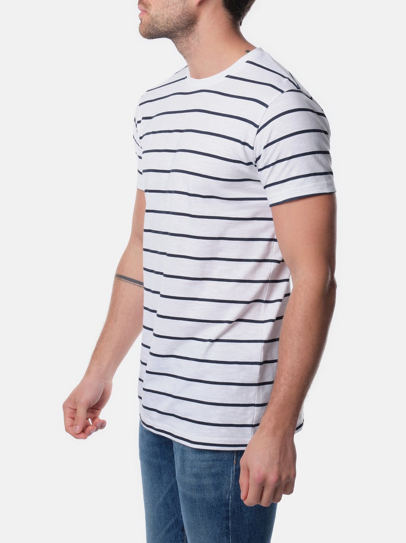 T-shirt manches courtes col rond à rayures Bleu marine - Kiabi