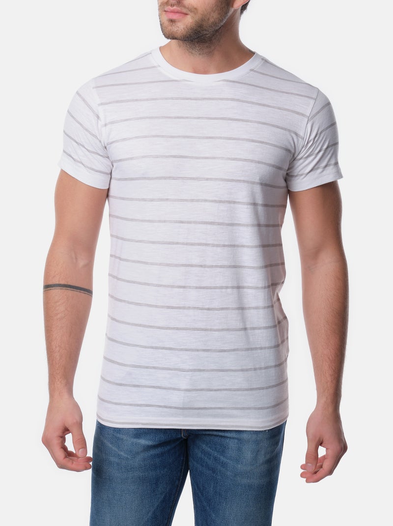 T-shirt manches courtes col rond à rayures Gris - Kiabi