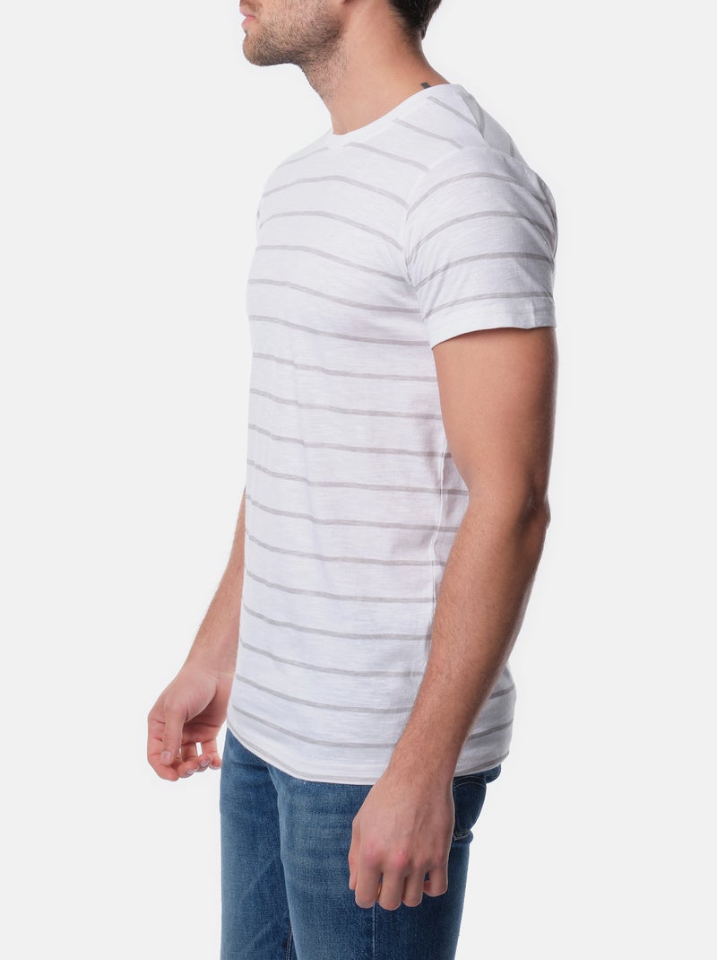 T-shirt manches courtes col rond à rayures Gris - Kiabi