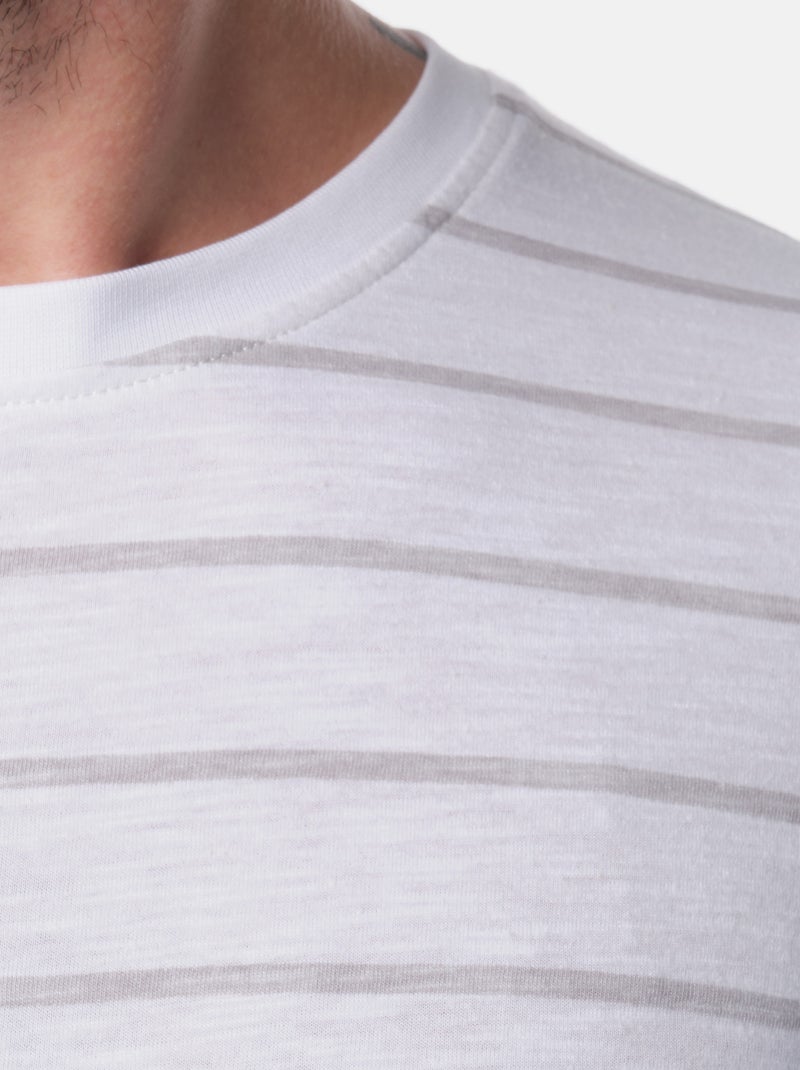T-shirt manches courtes col rond à rayures Gris - Kiabi