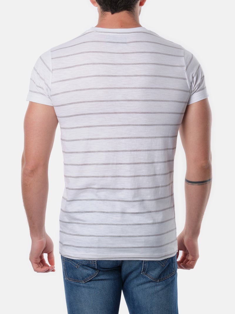 T-shirt manches courtes col rond à rayures Gris - Kiabi