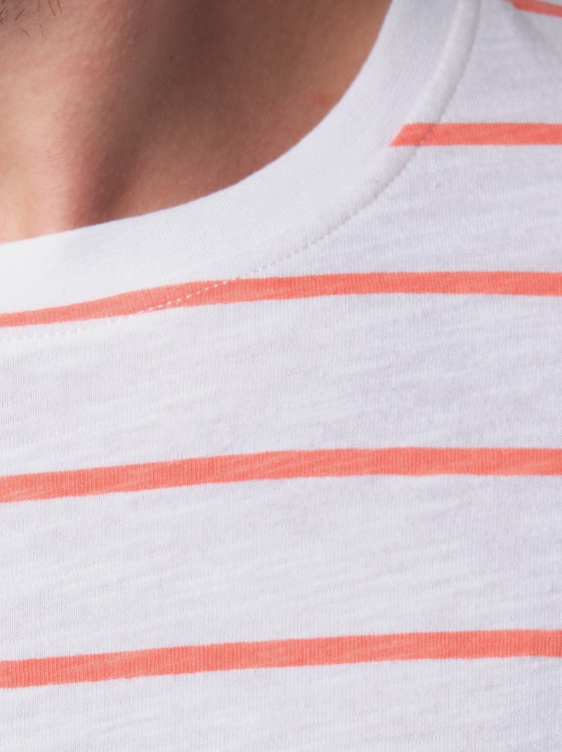 T-shirt manches courtes col rond à rayures Orange corail - Kiabi