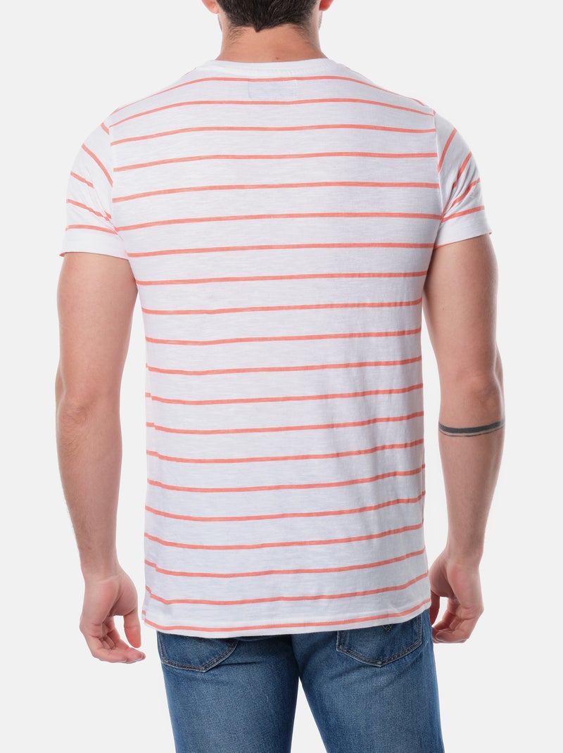 T-shirt manches courtes col rond à rayures Orange corail - Kiabi