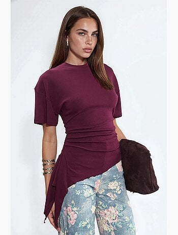 T-shirt manches courtes col rond ample drapé busem