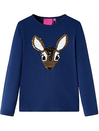 T-shirt manches courtes col rond coton élasthanne cerf à sequins - vidaxl