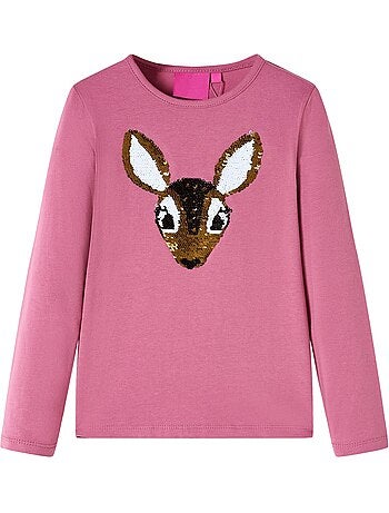 T-shirt manches courtes col rond coton élasthanne cerf à sequins - vidaxl
