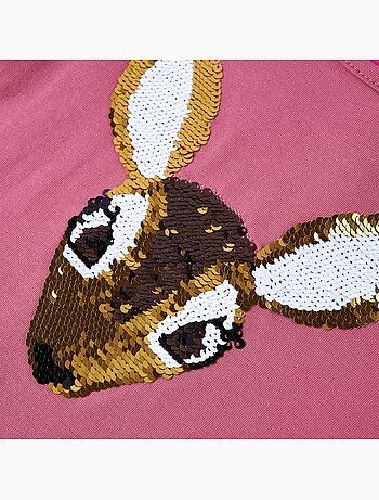 T-shirt manches courtes col rond coton élasthanne cerf à sequins - vidaxl