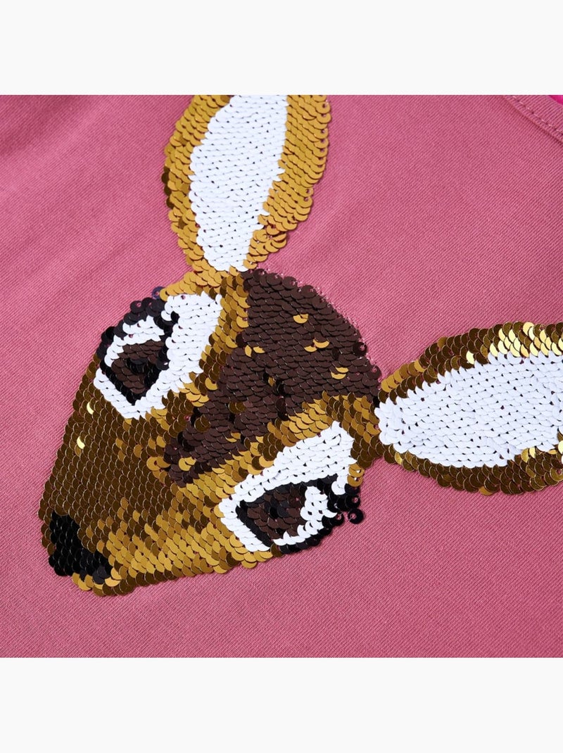 T-shirt manches courtes col rond coton élasthanne cerf à sequins - vidaxl Rose - Kiabi