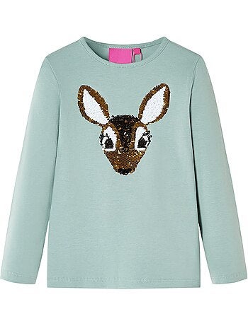 T-shirt manches courtes col rond coton élasthanne cerf à sequins - vidaxl
