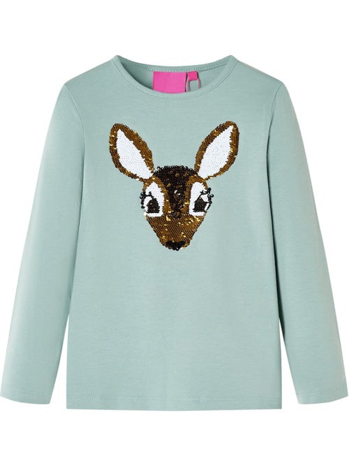 T-shirt manches courtes col rond coton élasthanne cerf à sequins - vidaxl - Kiabi