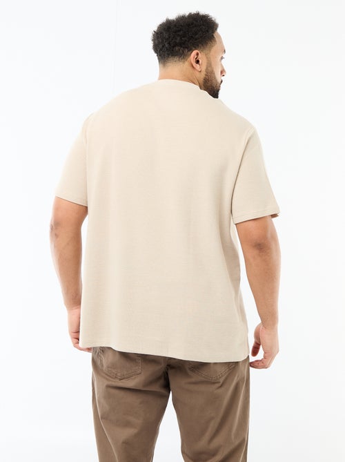 T-shirt manches courtes col rond en jacquard coton - Kiabi