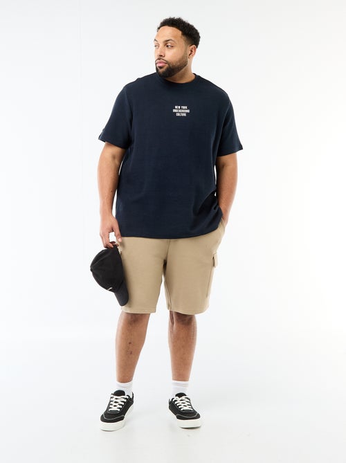 T-shirt manches courtes col rond en jacquard coton - Kiabi