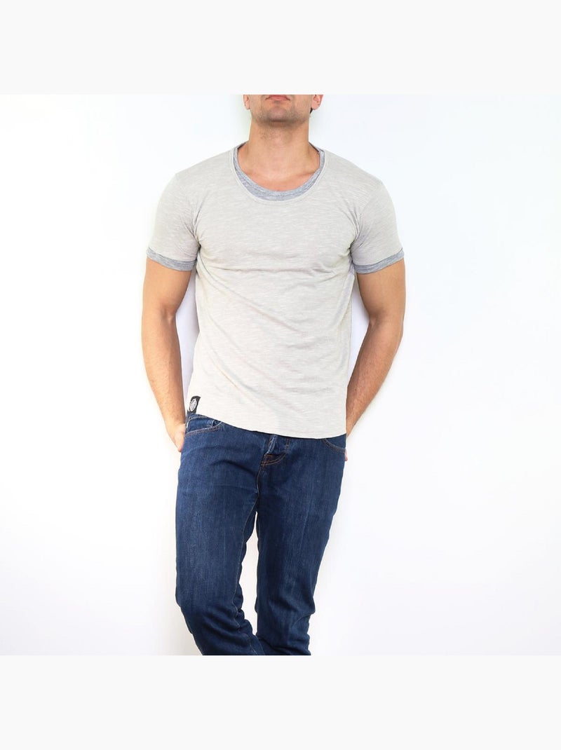 T-shirt manches courtes col rond Gris - Kiabi
