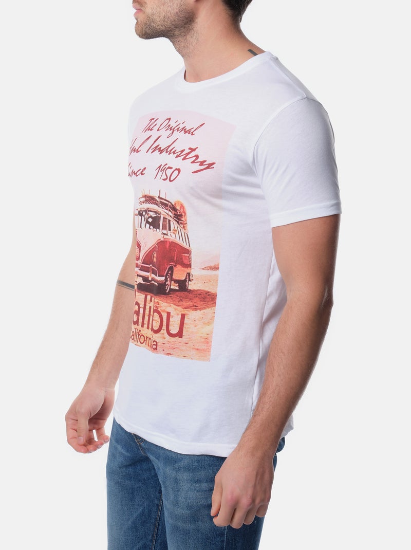 T-shirt manches courtes col rond imprimé Blanc - Kiabi