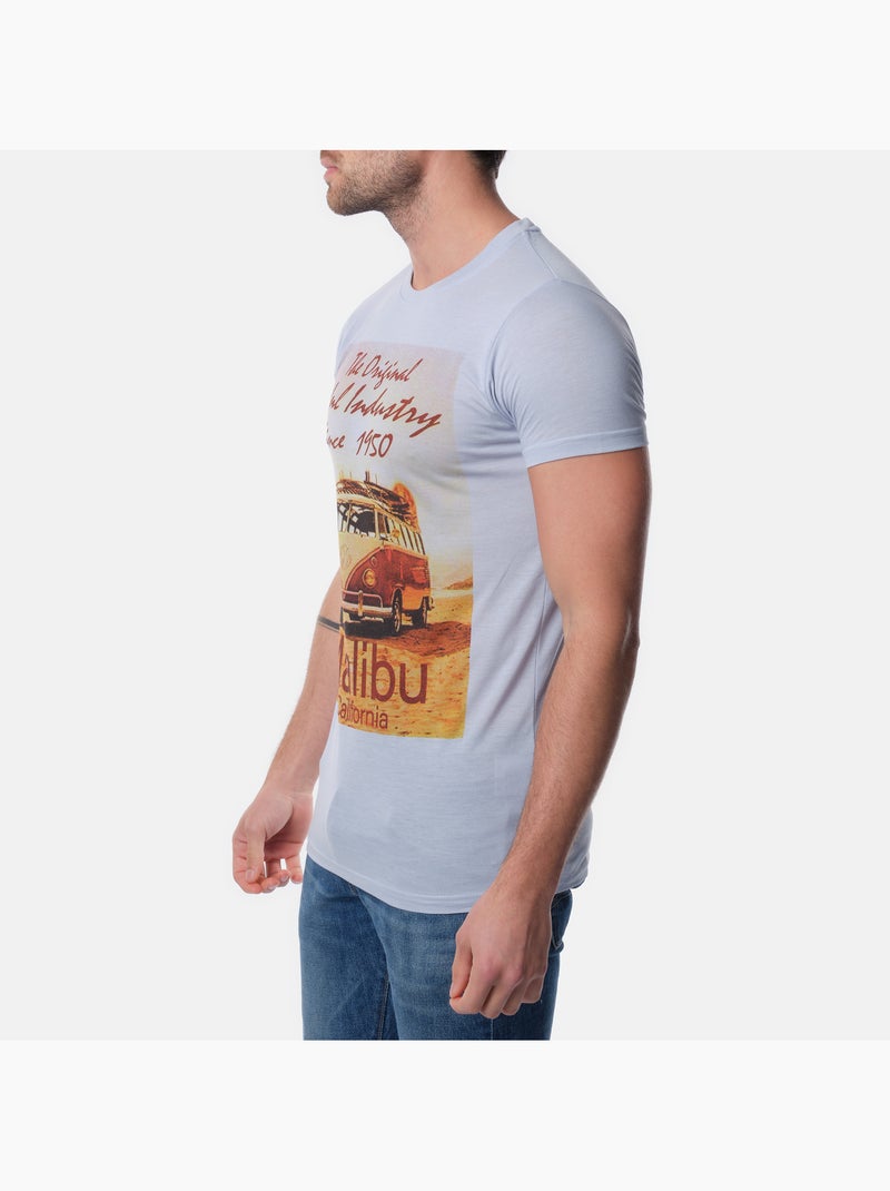 T-shirt manches courtes col rond imprimé Bleu ciel - Kiabi