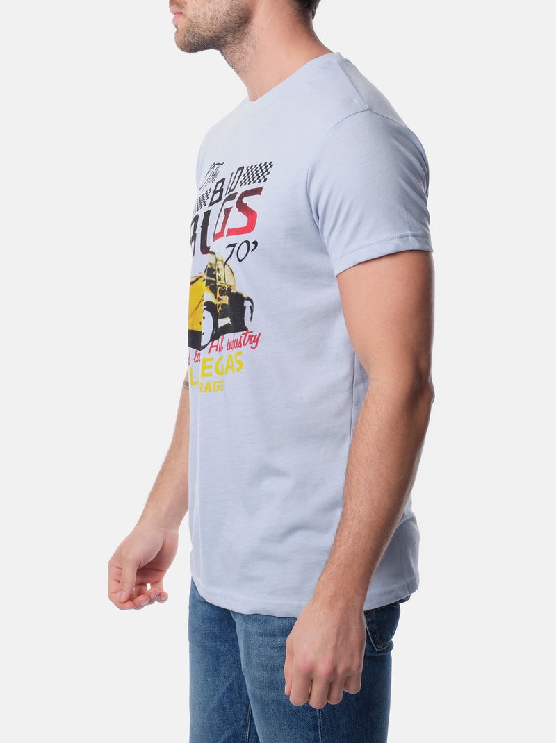 T-shirt manches courtes col rond imprimé Bleu ciel - Kiabi