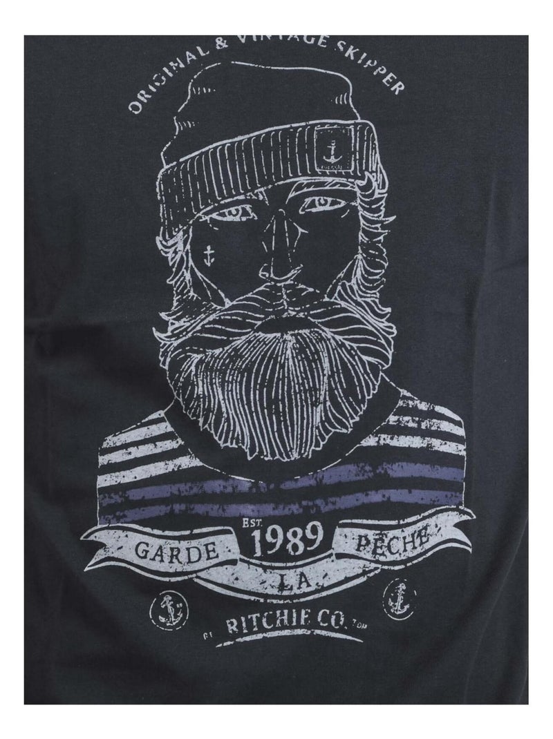 T-shirt manches courtes col rond pur coton JABRUN Bleu marine - Kiabi