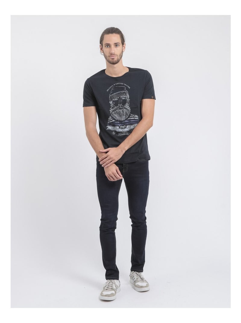 T-shirt manches courtes col rond pur coton JABRUN Bleu marine - Kiabi