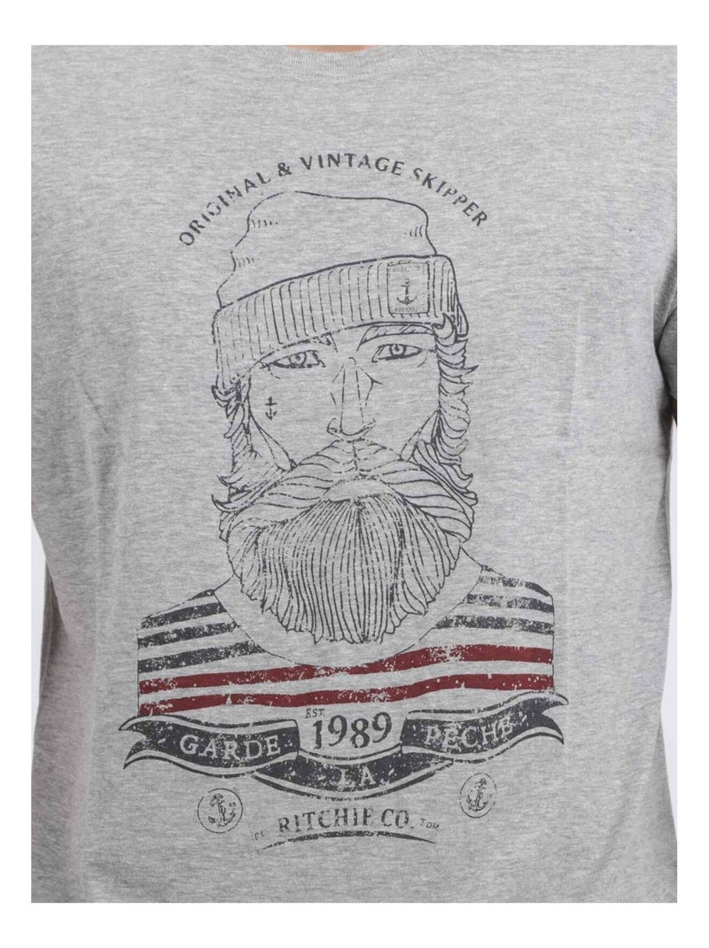 T-shirt manches courtes col rond pur coton JABRUN Gris - Kiabi