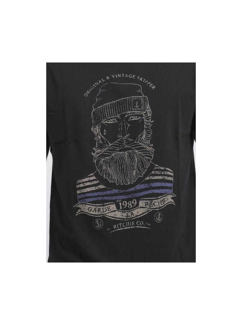 T-shirt manches courtes col rond pur coton JABRUN Noir - Kiabi