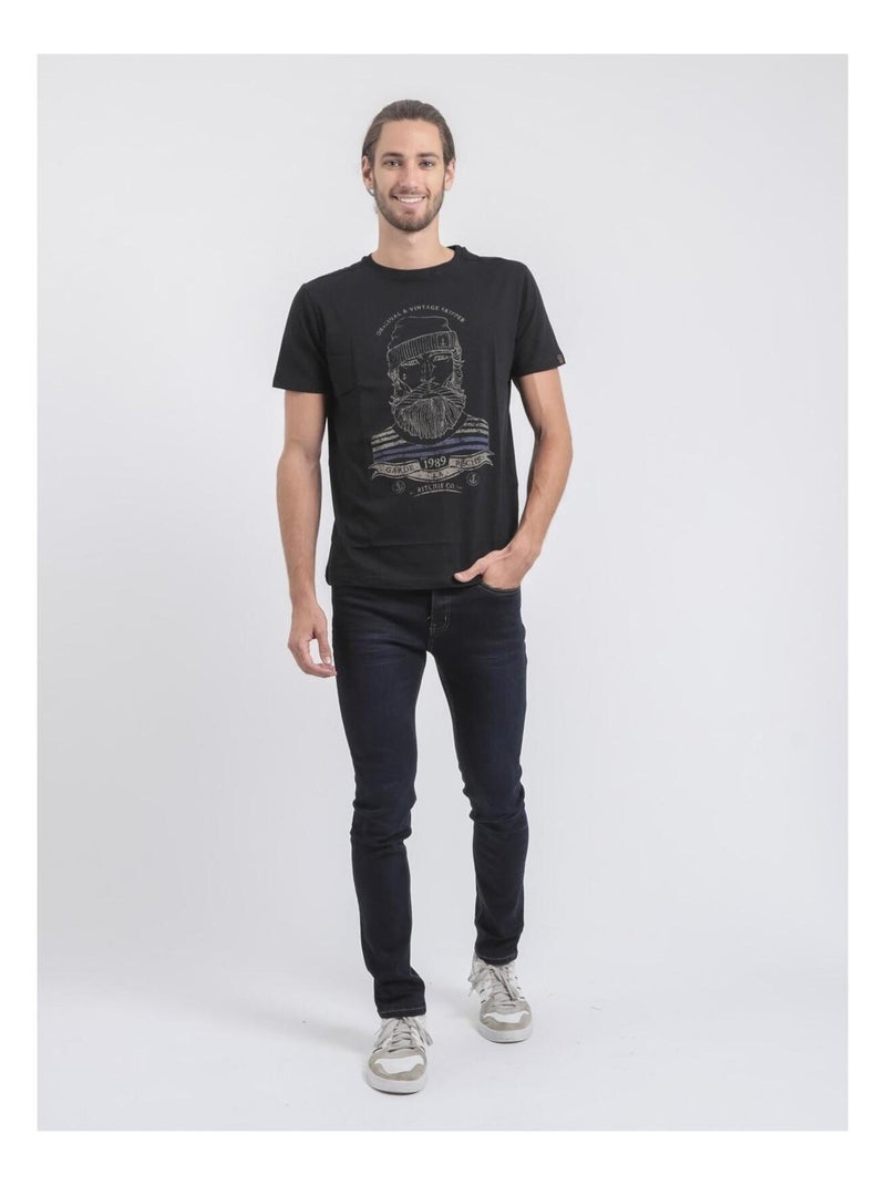 T-shirt manches courtes col rond pur coton JABRUN Noir - Kiabi