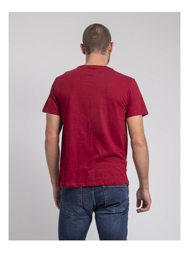 T-shirt manches courtes col rond pur coton JAKITED Bordeaux - Kiabi