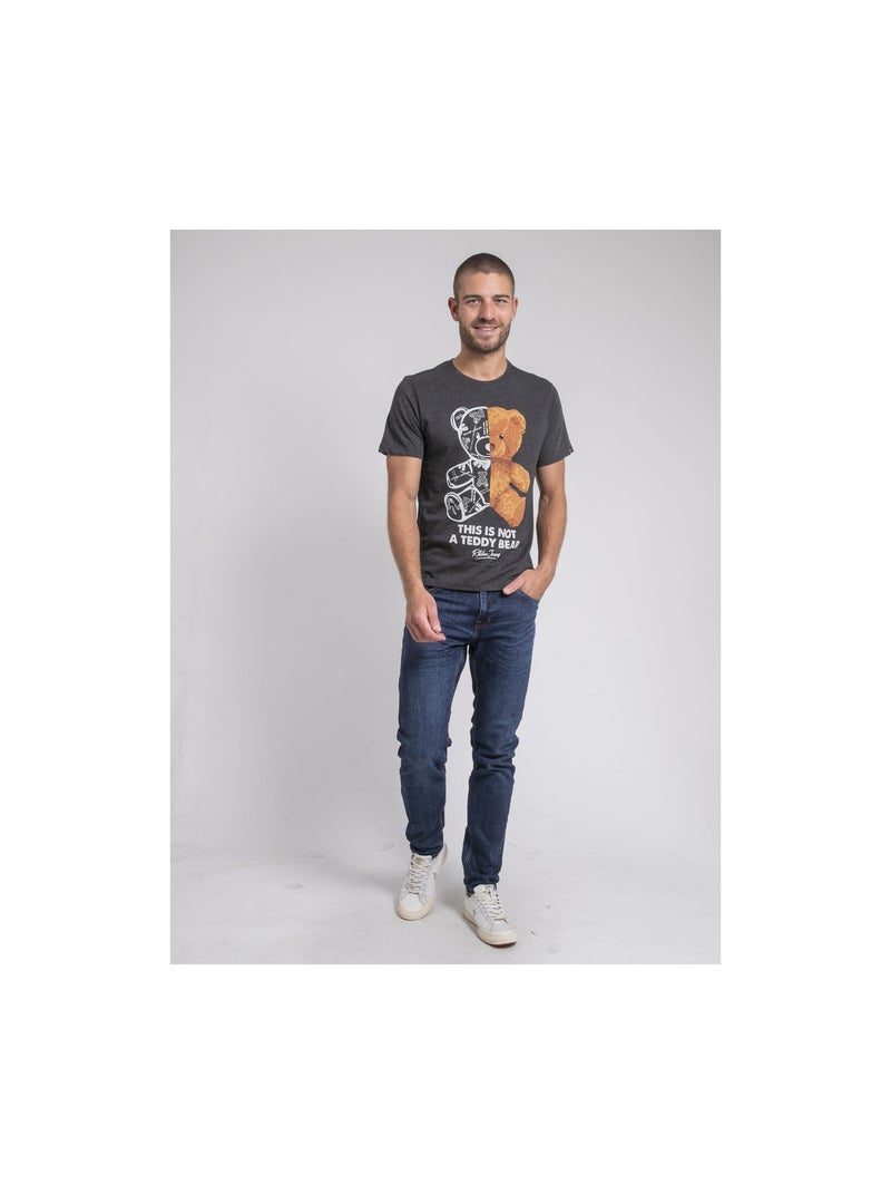 T-shirt manches courtes col rond pur coton JAKITED Gris - Kiabi