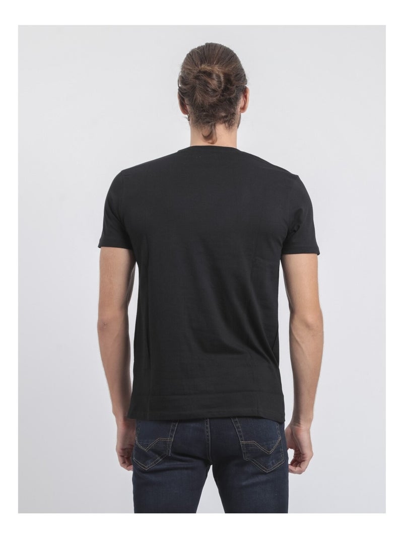 T-shirt manches courtes col rond pur coton JALSONIC Noir - Kiabi