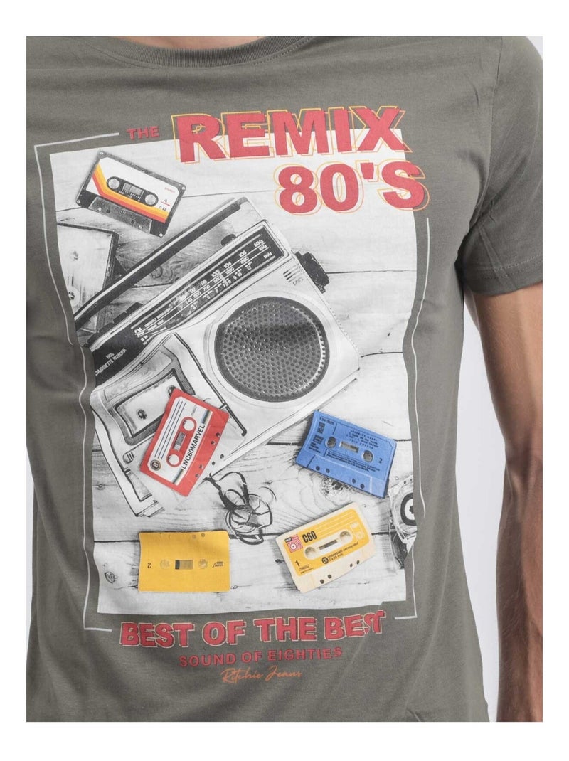 T-shirt manches courtes col rond pur coton JAMIX Kaki - Kiabi
